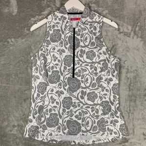 Terry Womens Sleeveless Cycling Jersey Grey White Floral Rose Half Zip Large USA
